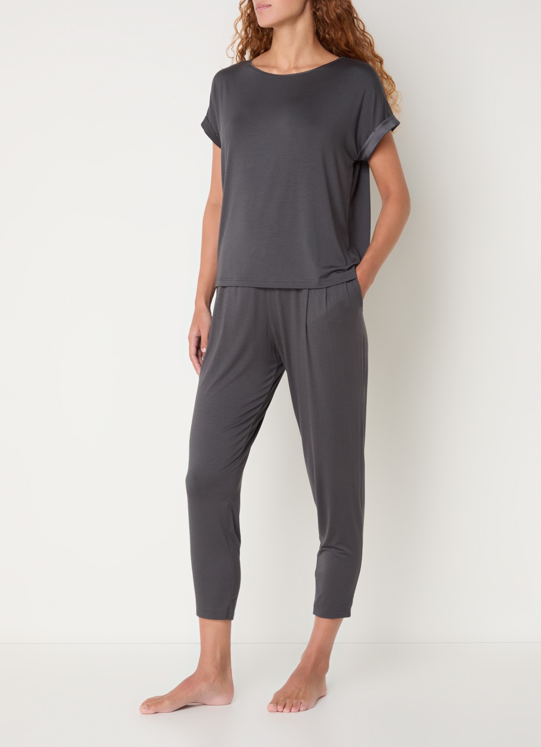 Mey Pyjamatop met contrast - voorkant 2 middengrijs