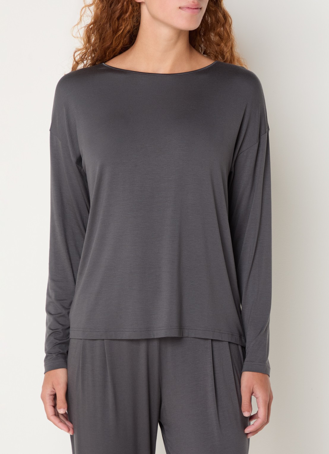 Mey Pyjamatop met ronde hals - detail middengrijs
