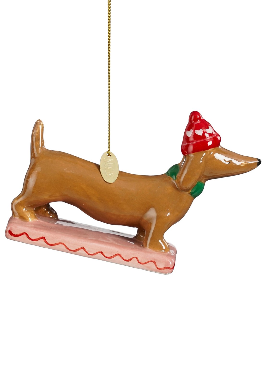Mica Decorations Hond kersthanger 8,5 cm - voorkant bruin