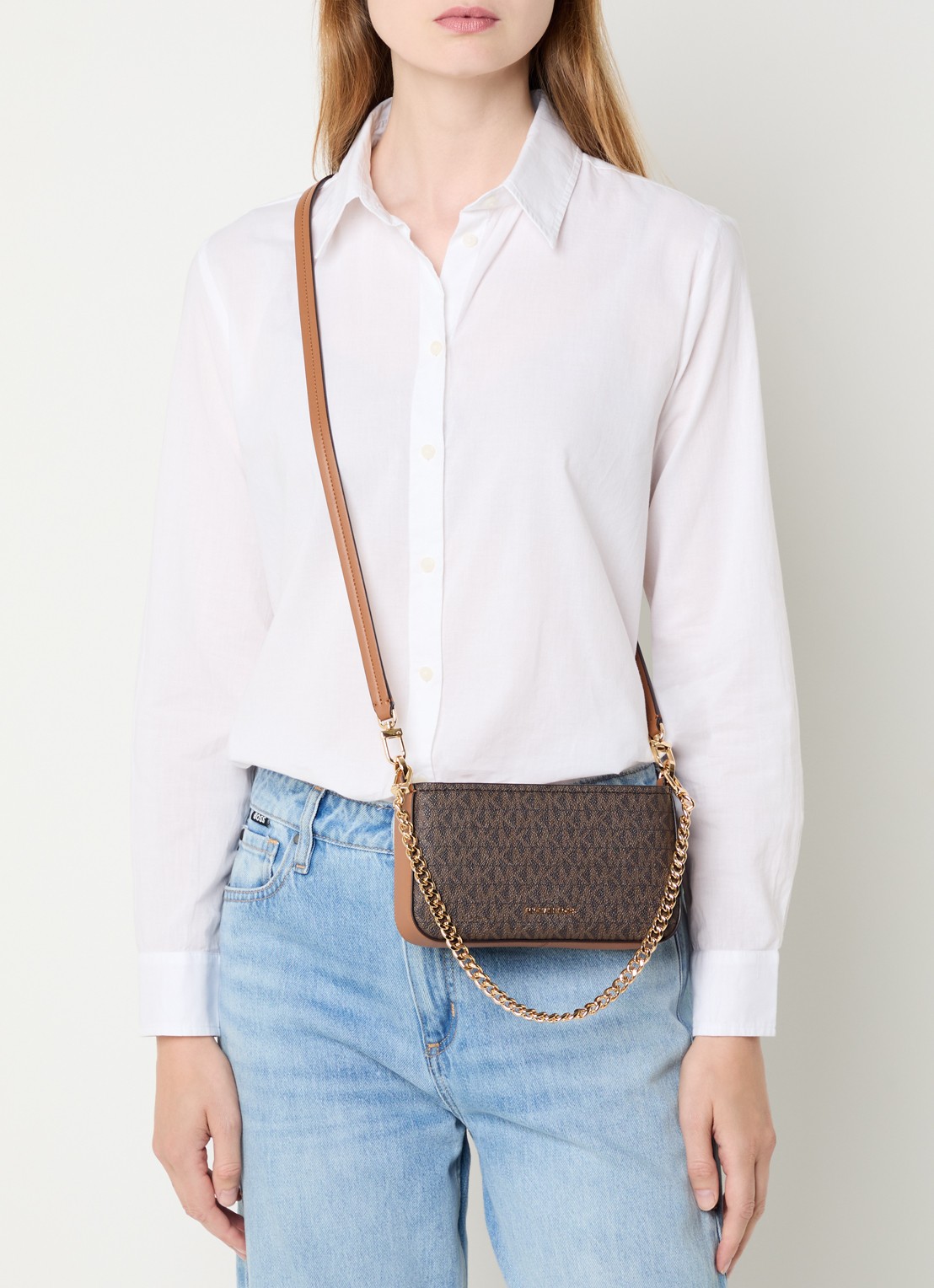 Michael Kors Bryant schoudertas met logoprint en afneembare schouderriem - voorkant 3 bruin