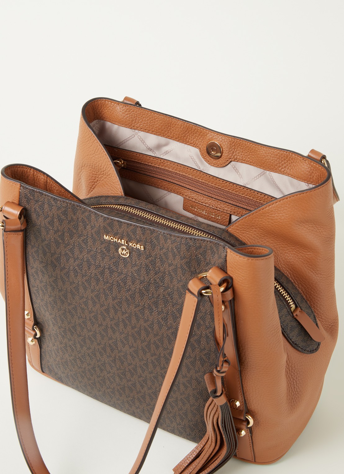 Michael Kors Carrie Large schoudertas met logoprint - detail 3 bruin