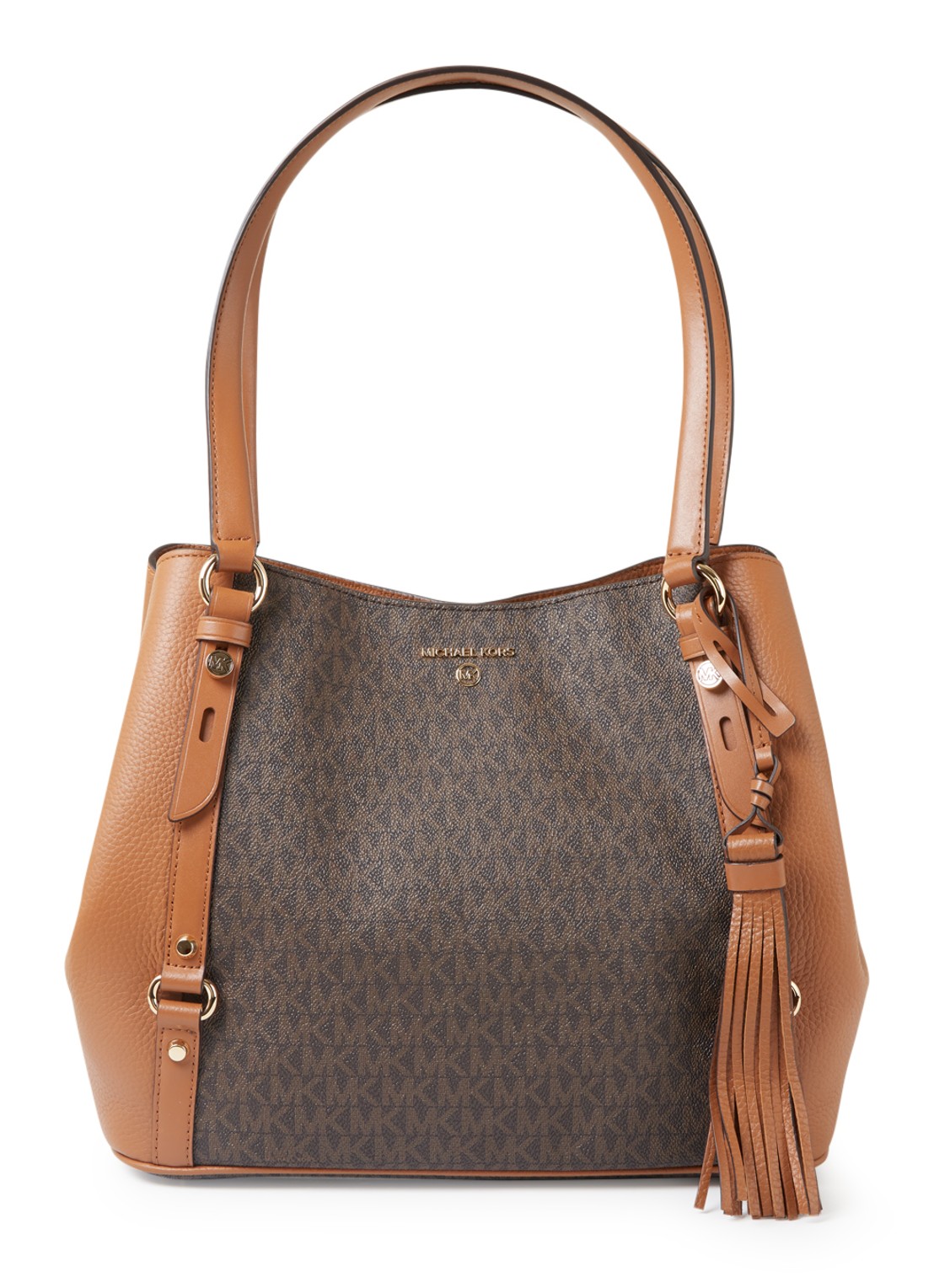 Michael Kors Carrie Large schoudertas met logoprint - voorkant bruin