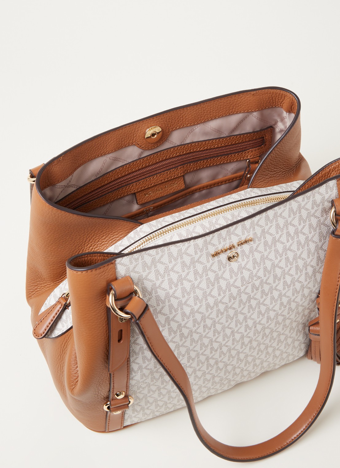 Michael Kors Carrie Large schoudertas met logoprint - detail 2 vanillegeel