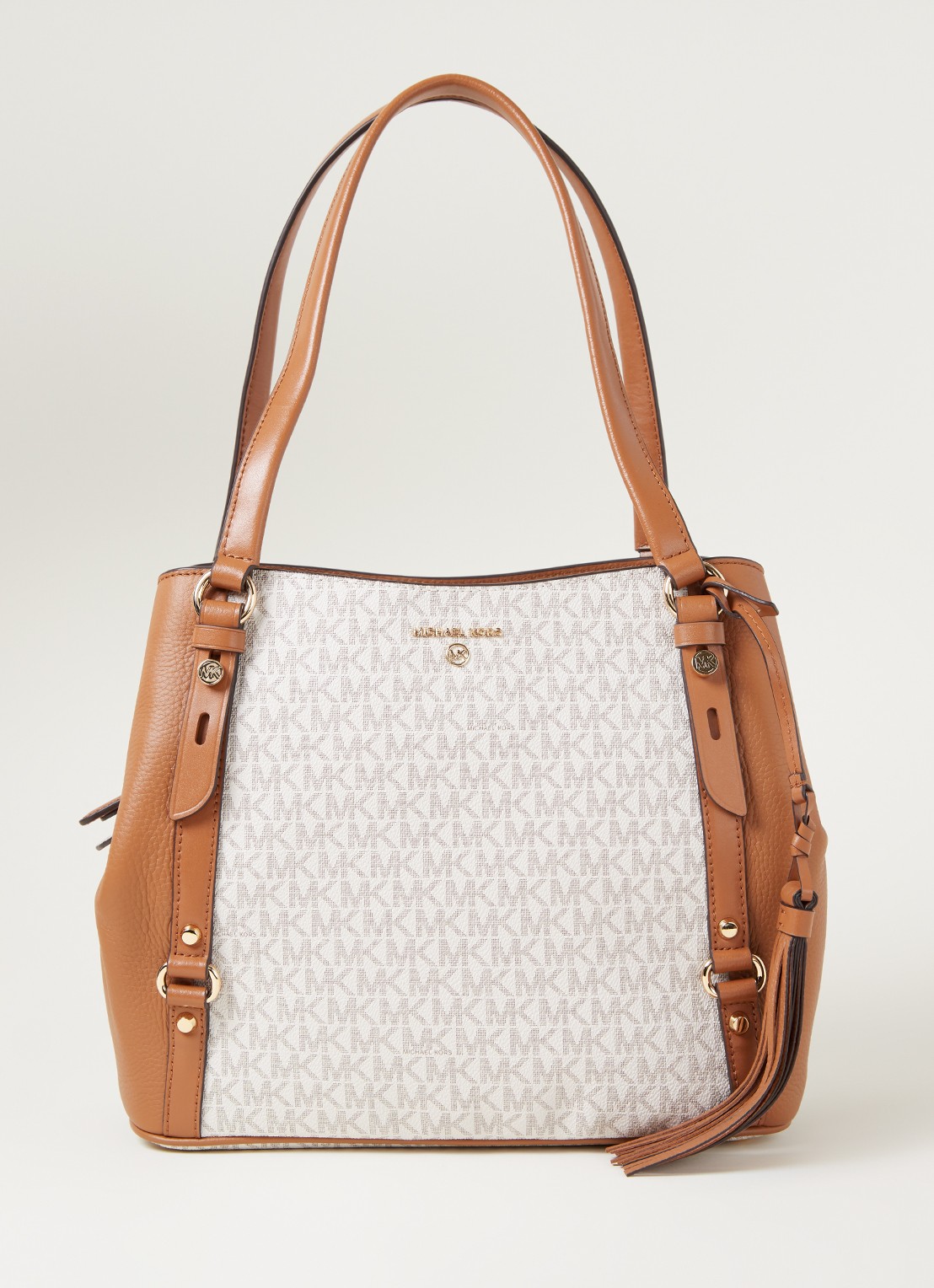 Michael Kors Carrie Large schoudertas met logoprint - voorkant vanillegeel