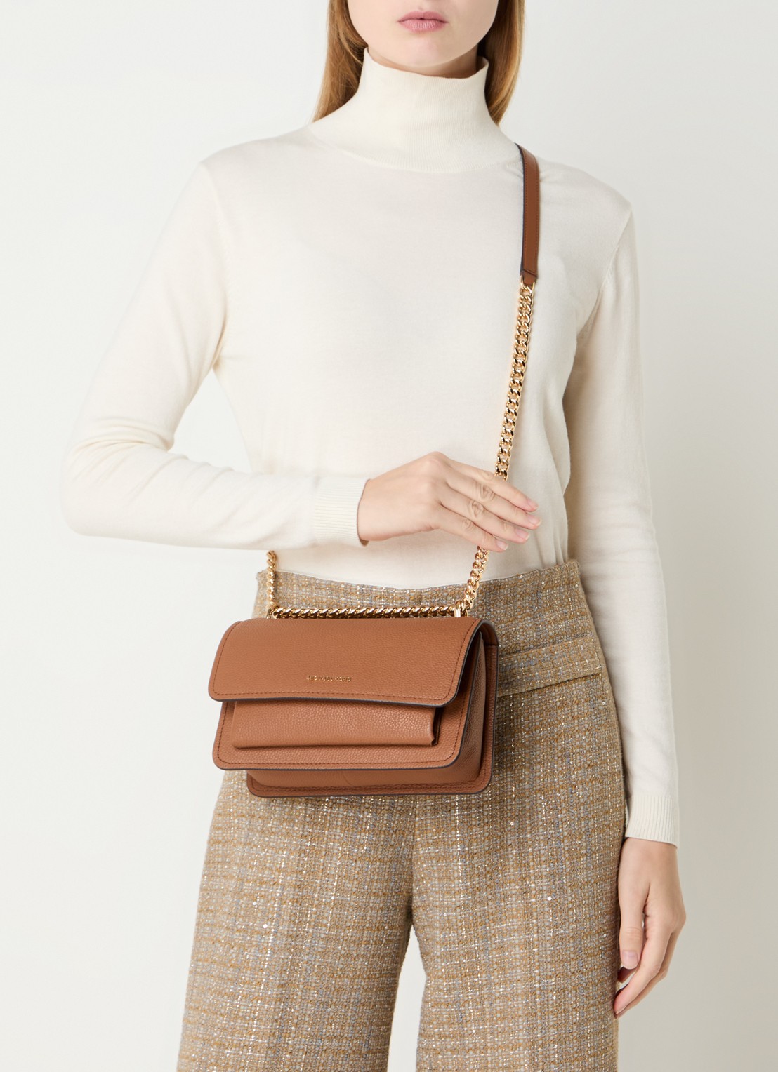Michael Kors Claire Large crossbodytas van leer - voorkant 2 roestbruin