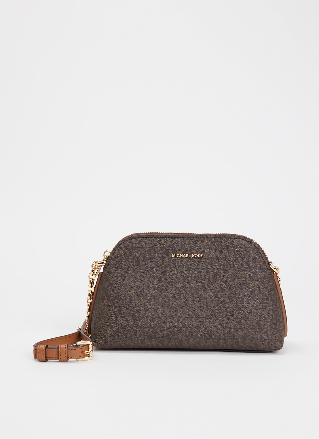Michael Kors Freddie Small crossbodytas met logoprint en verstelbare schouderriem - voorkant 2 donkerbruin