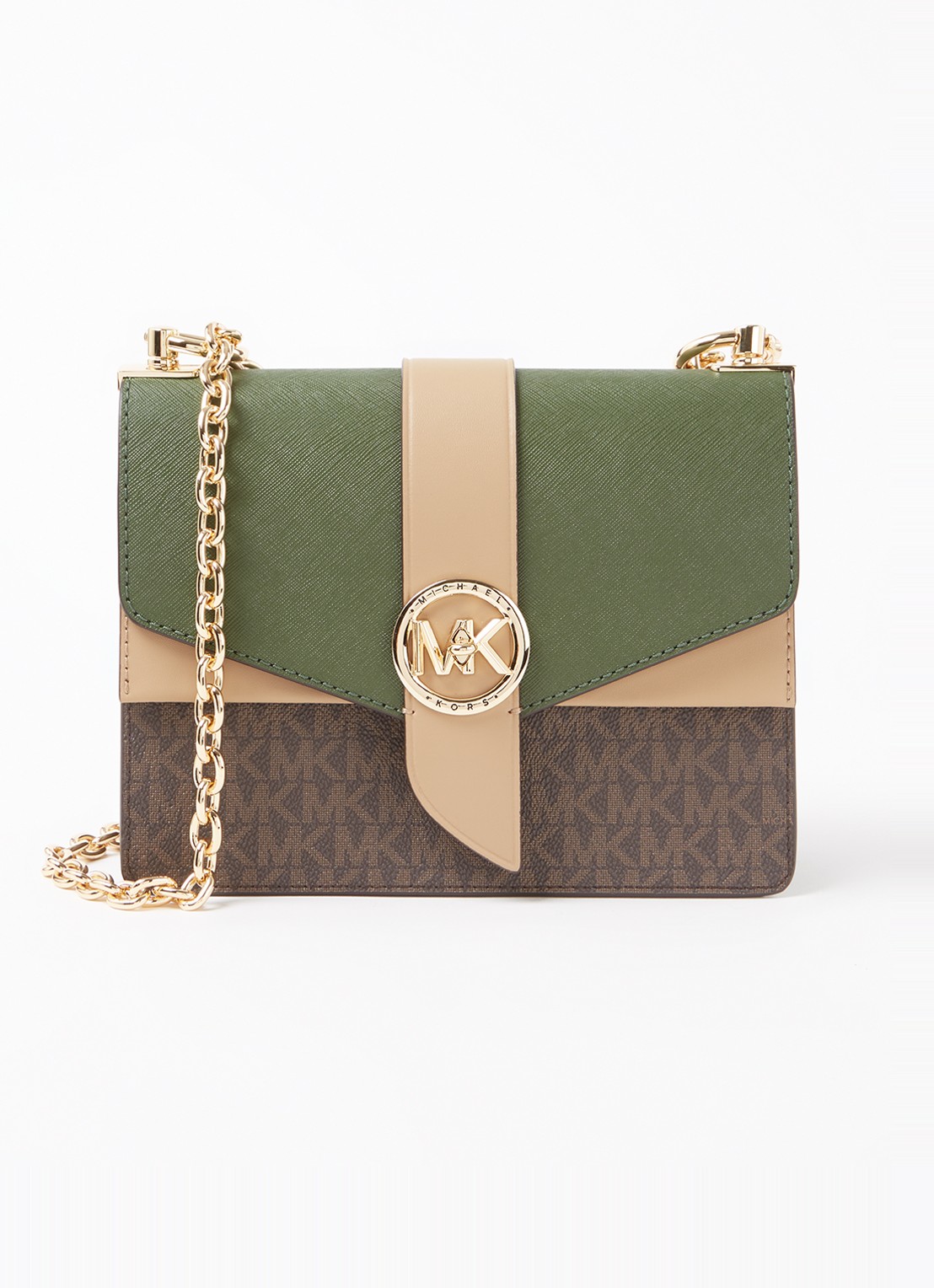 Michael Kors Greenwich Small Color-Block crossbodytas met logoprint - voorkant 3 groen