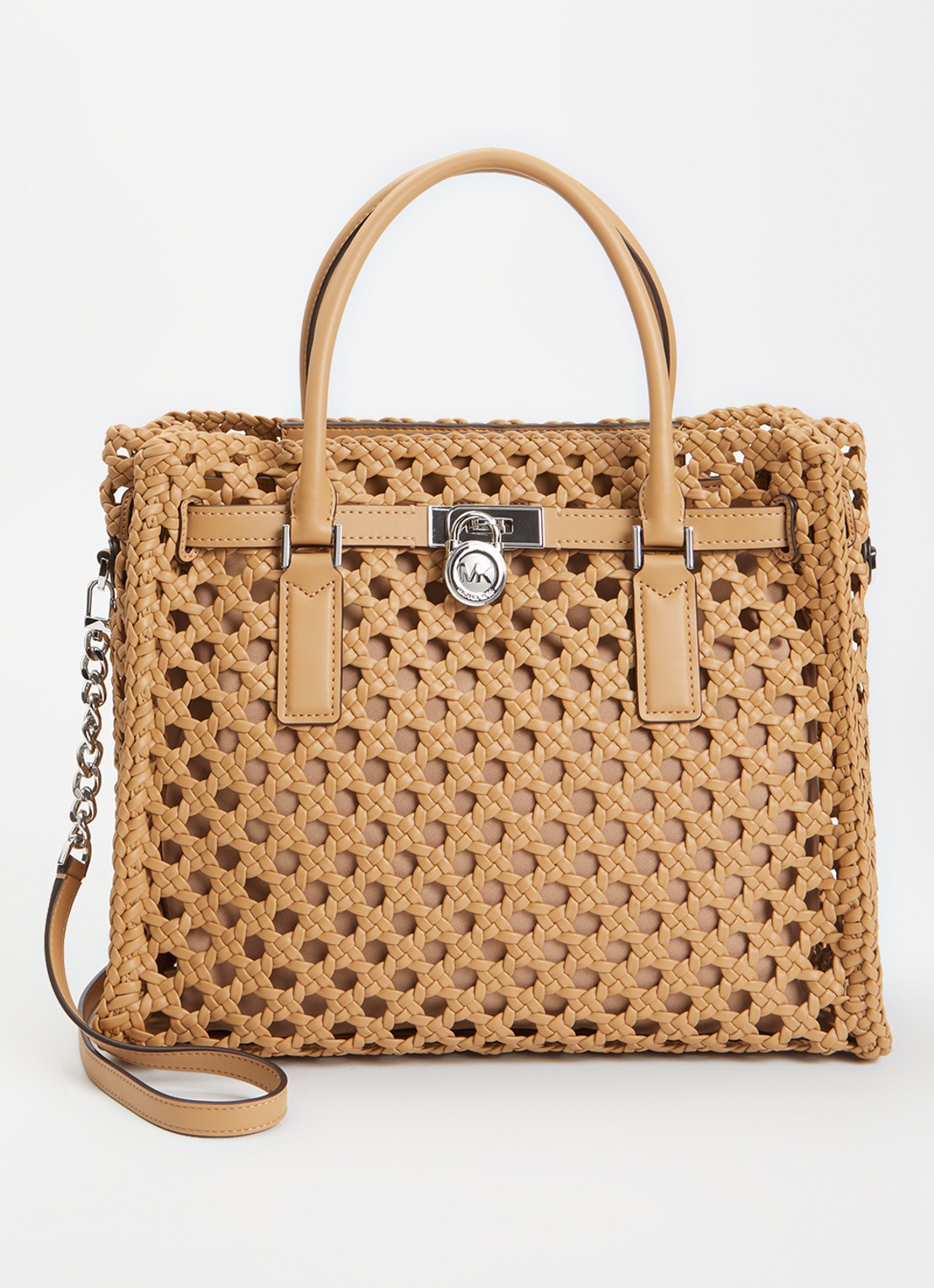 Michael Kors Hamilton handtas met afneembare schouderriem - voorkant 4 beige