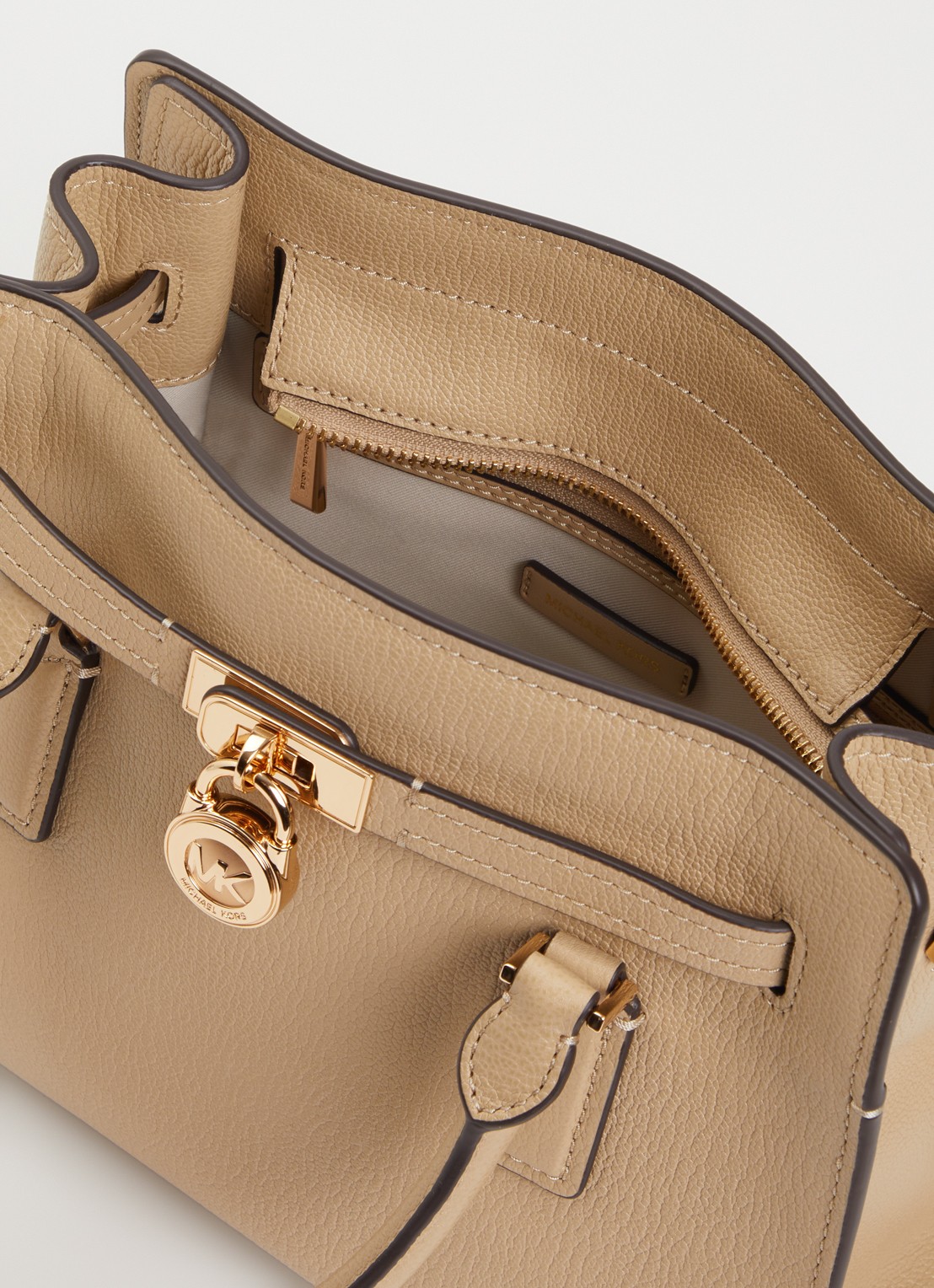 Michael Kors Hamilton handtas van leer met afneembare schouderriem - detail 2 khaki