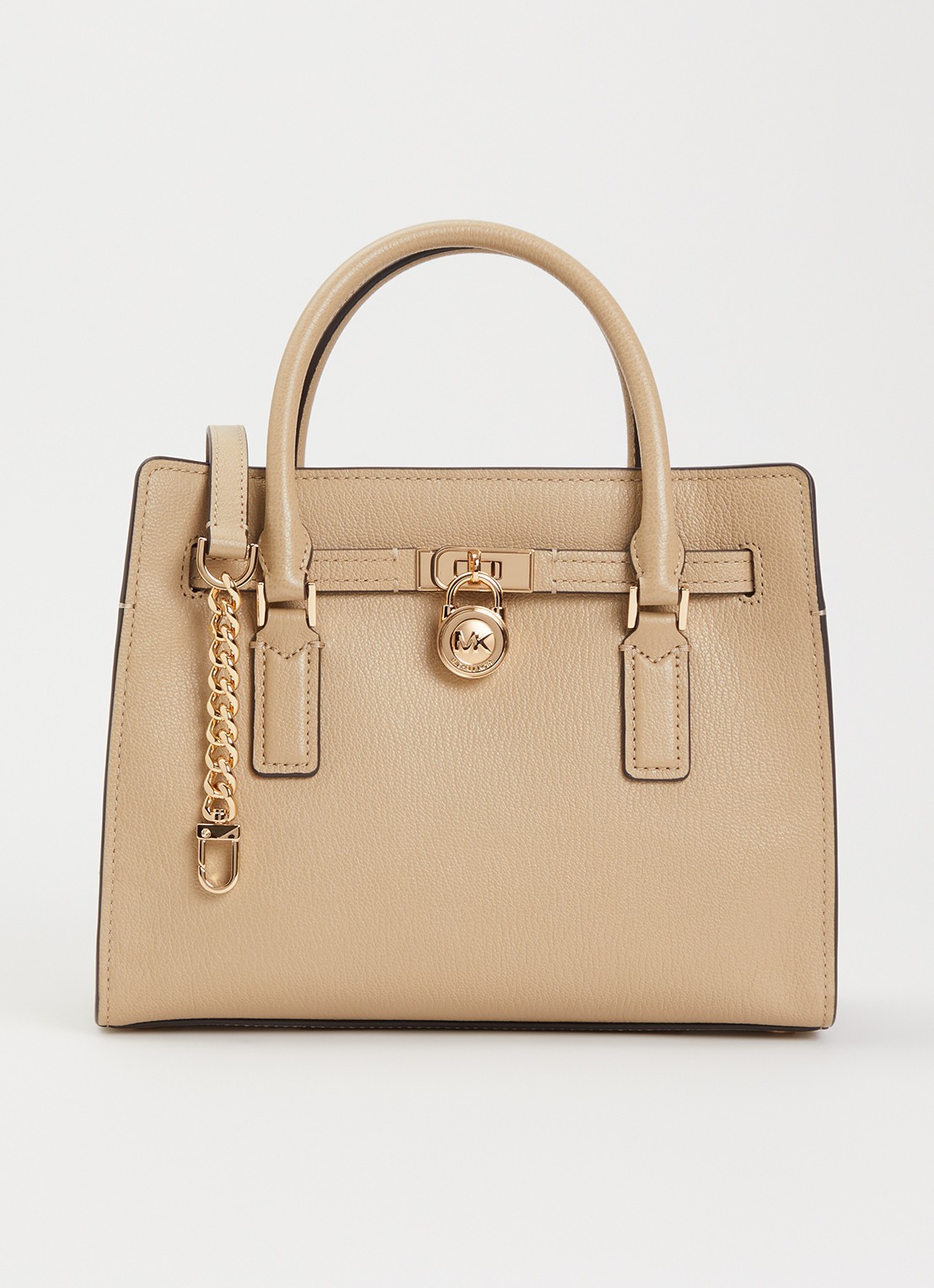 Michael Kors Hamilton handtas van leer met afneembare schouderriem - voorkant khaki