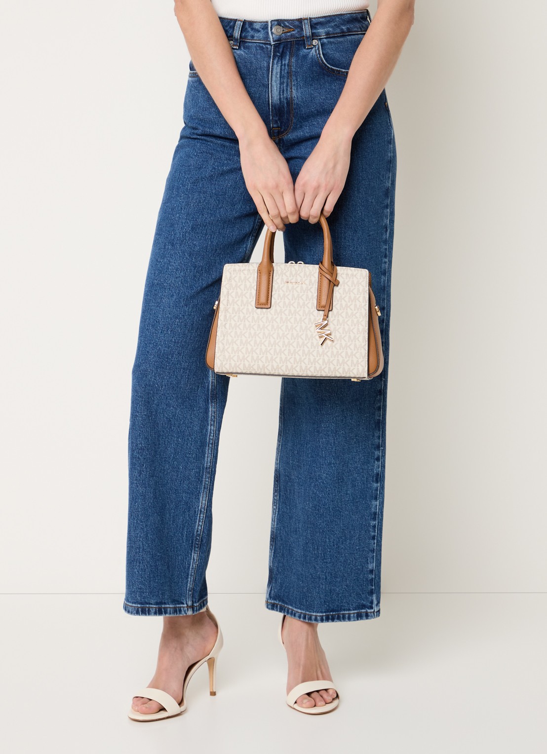 Michael Kors Handtas met logoprint en afneembare schouderriem - voorkant 5 cognac