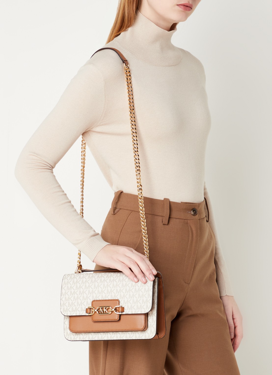 Michael Kors Heather Large schoudertas met logoprint - voorkant 2 beige