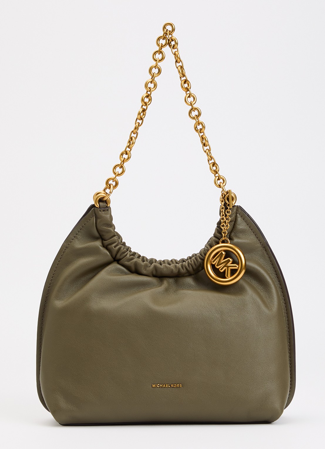 Michael Kors Indie Medium schoudertas met logo - voorkant mosgroen