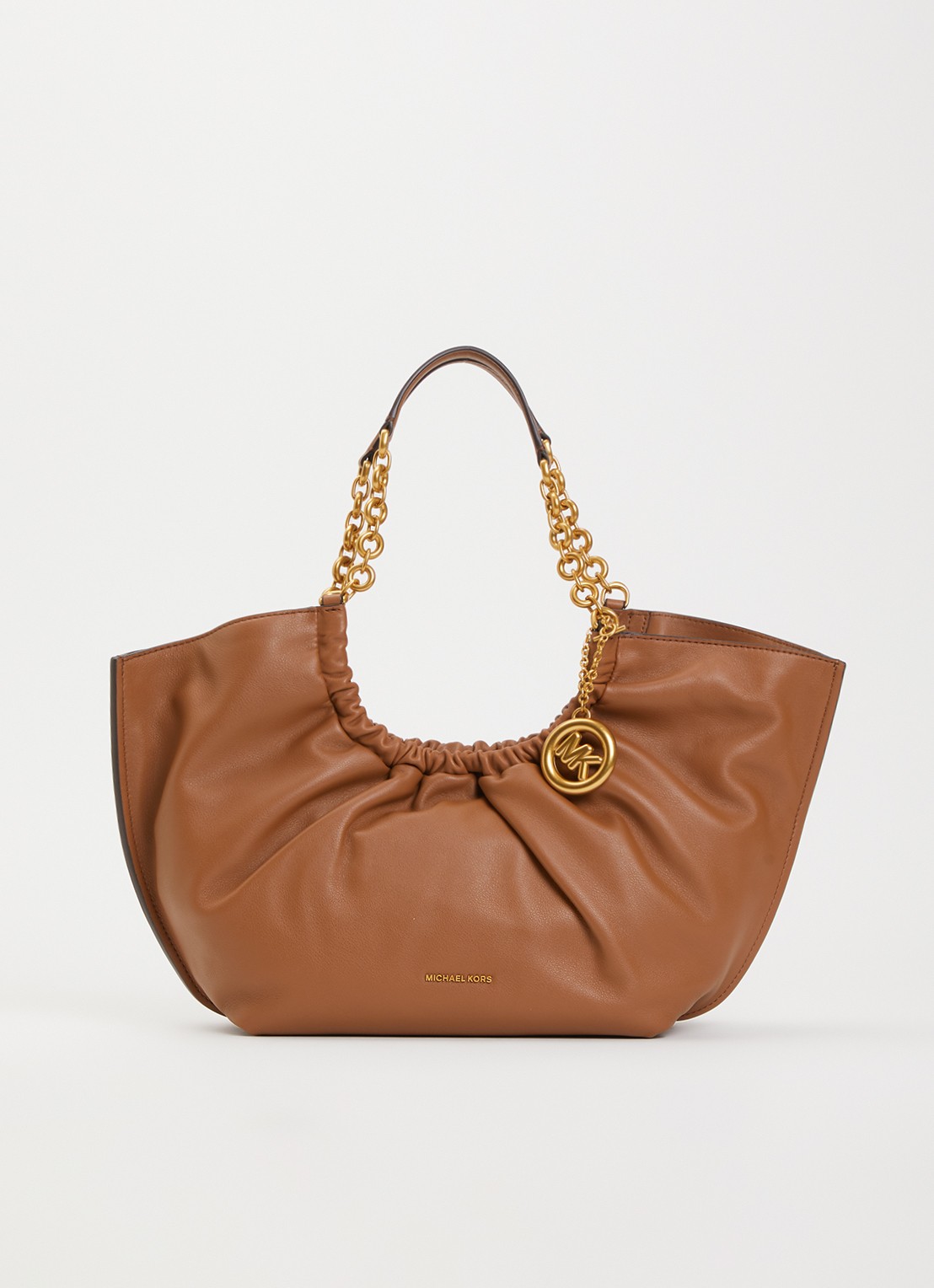 Michael Kors Indie schoudertas van leer - voorkant 4 beige
