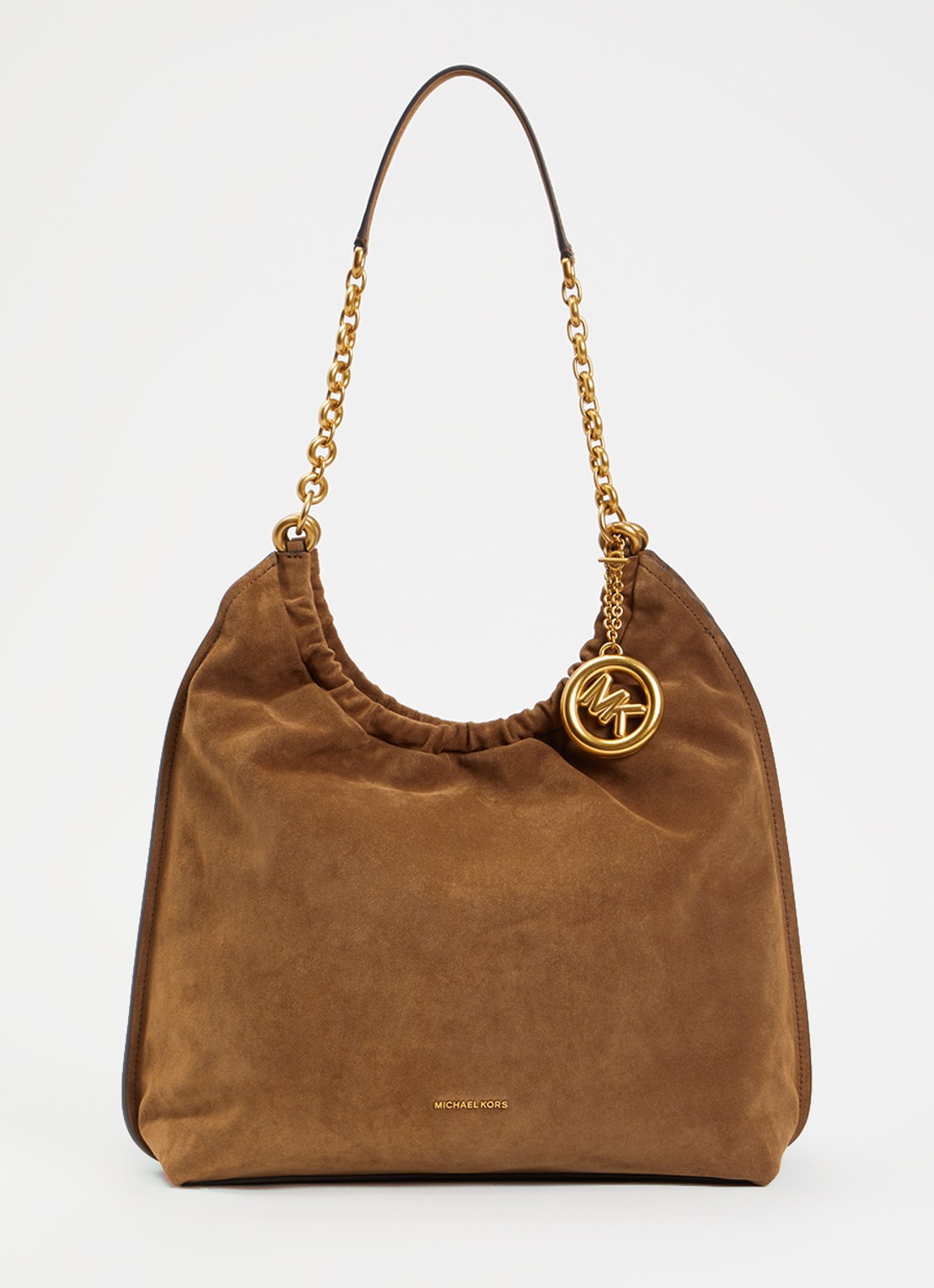 Michael Kors Indie schoudertas van suède  - voorkant roestbruin