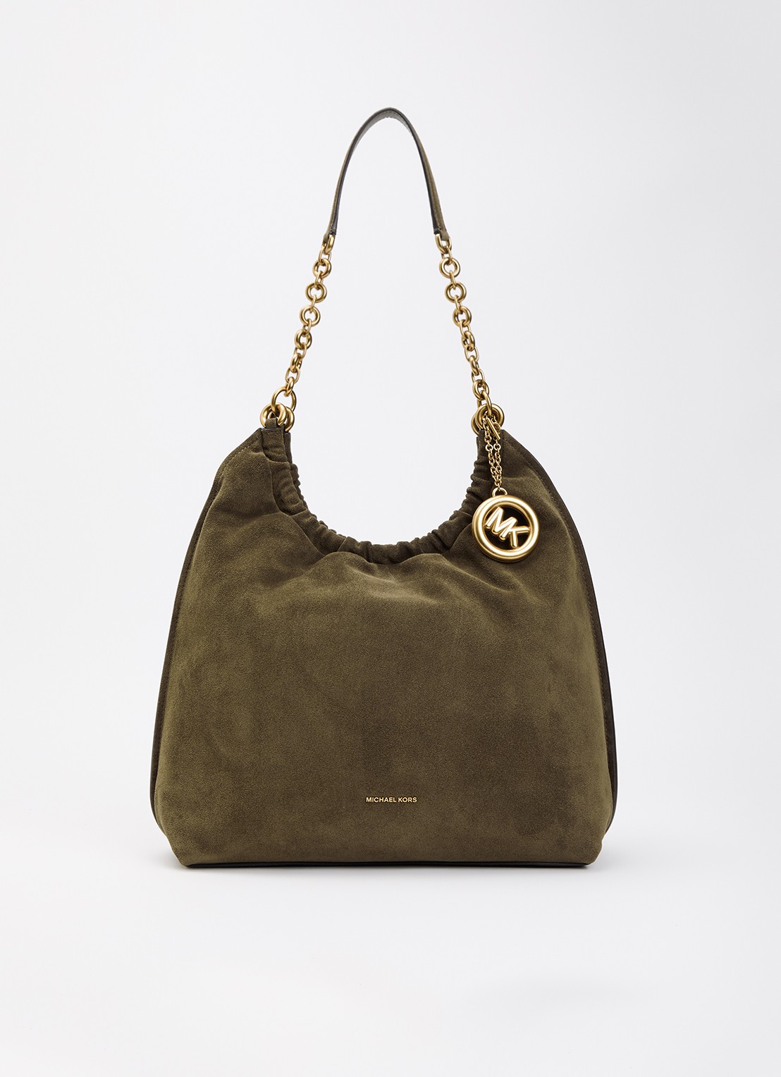 Michael Kors Indie schoudertas van suède  - voorkant groen