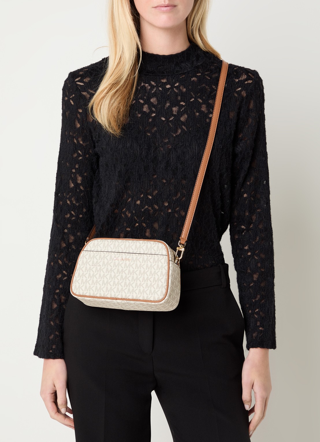 Michael Kors Jet Set crossbodytas met logoprint met afneembare schouderriem  - voorkant 2 gebroken wit