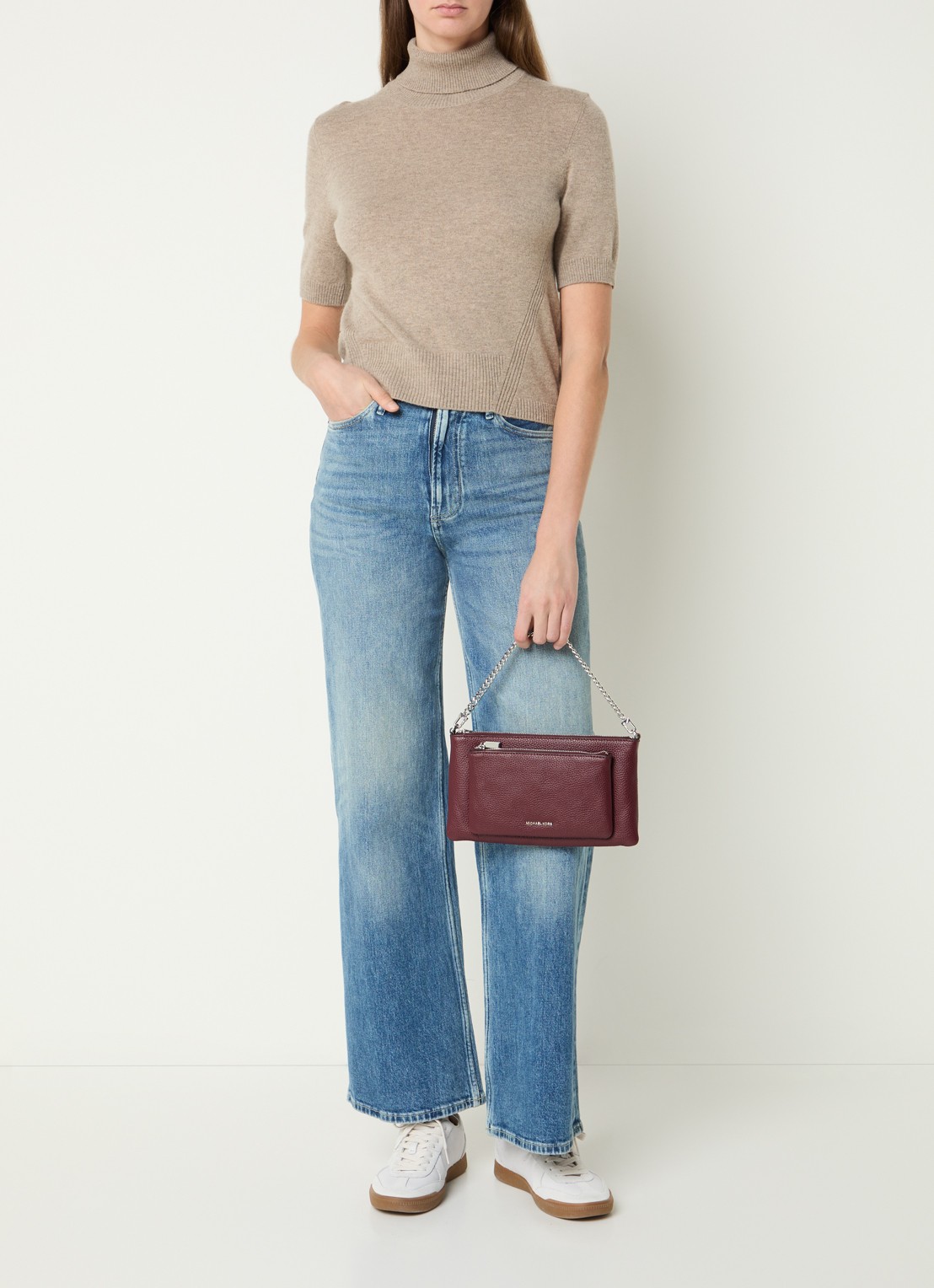 Michael Kors Jet Set crossbodytas van leer - voorkant 3 bordeauxrood