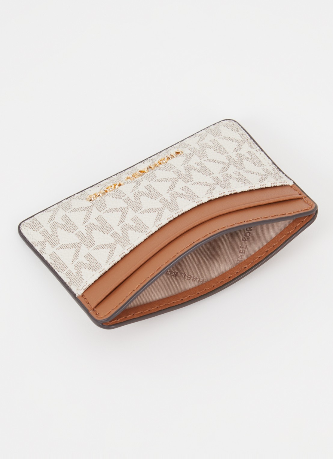 Michael Kors Jet Set pasjeshouder met logoprint - voorkant 2 gebroken wit