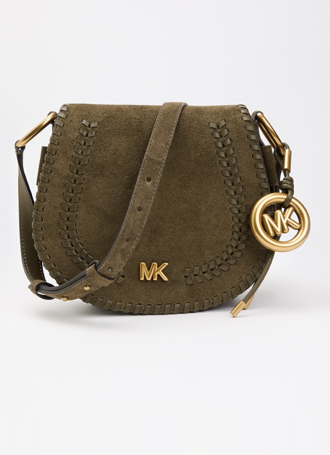 Michael Kors Josie crossbodytas van suède - voorkant 5 khaki