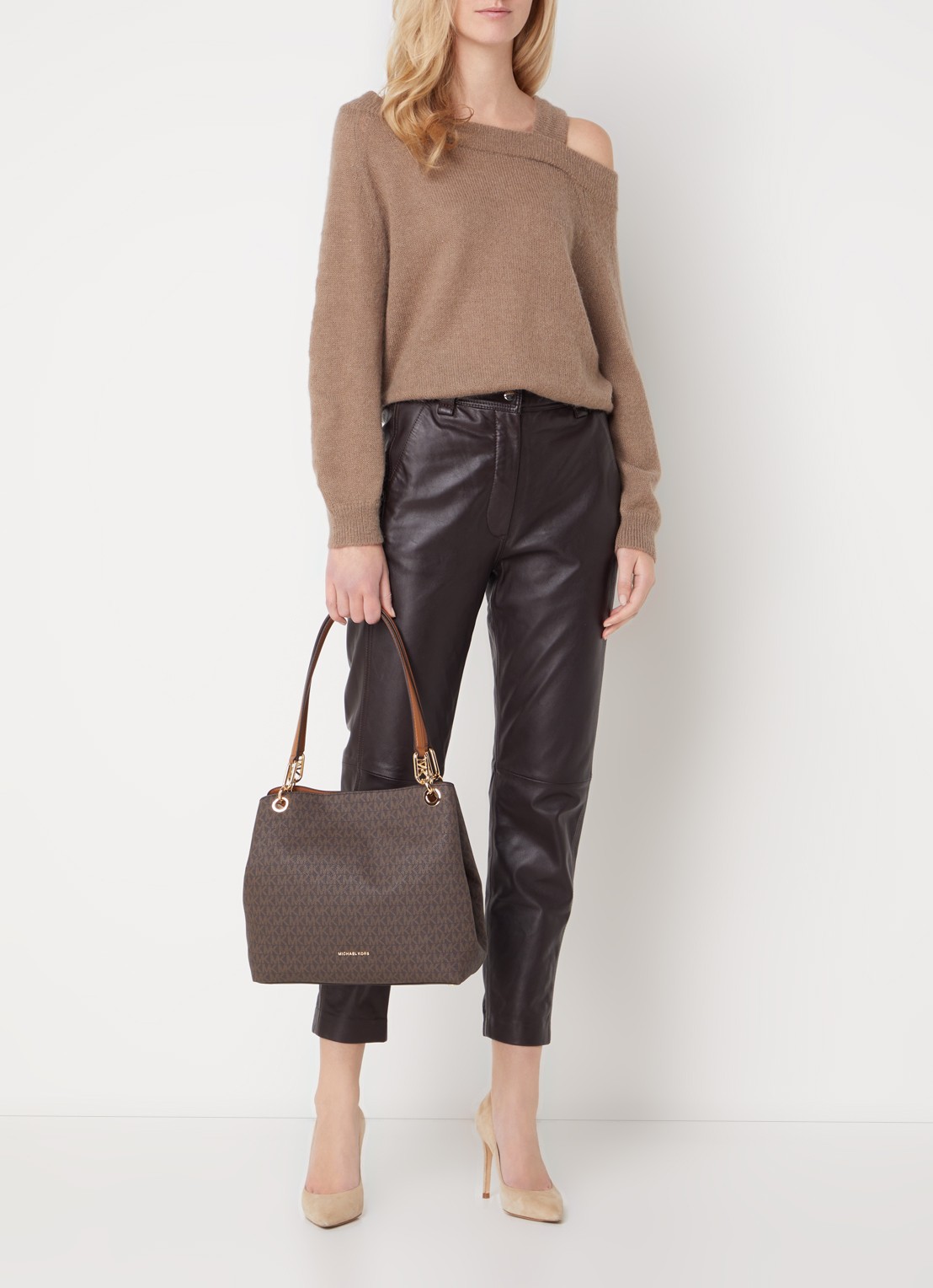 Michael Kors Kensington Large schoudertas met logoprint - voorkant 3 bruin