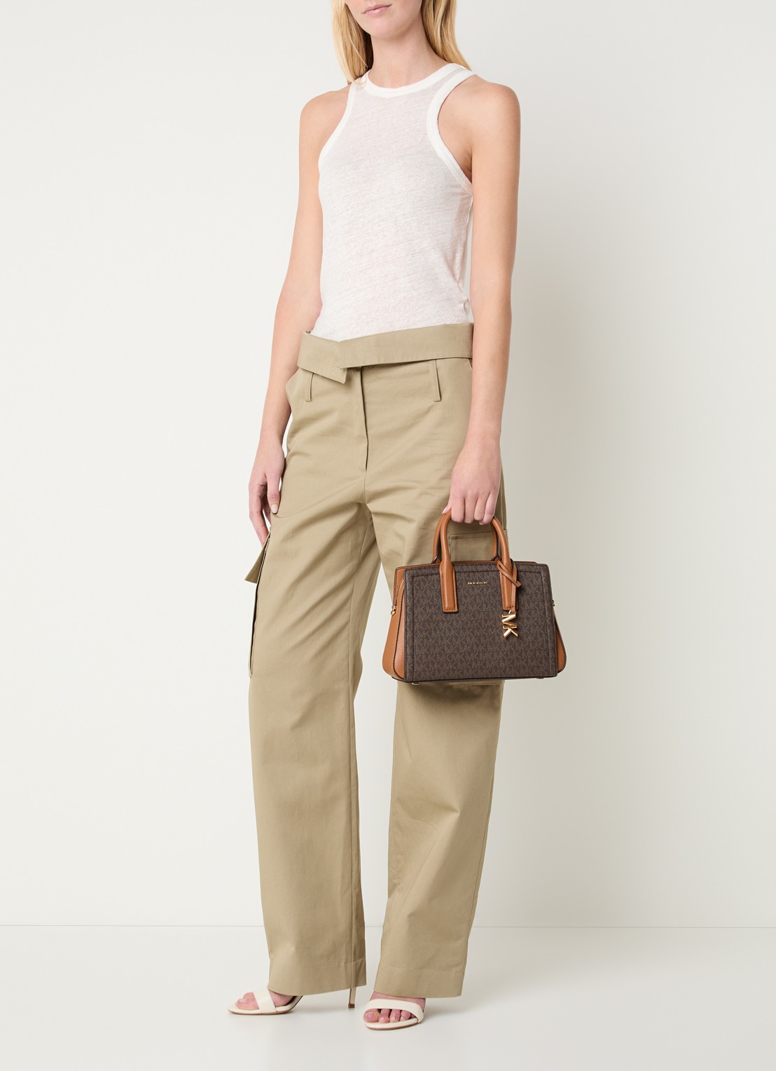 Michael Kors Laila handtas met logoprint en leren details - voorkant 7 donkerbruin