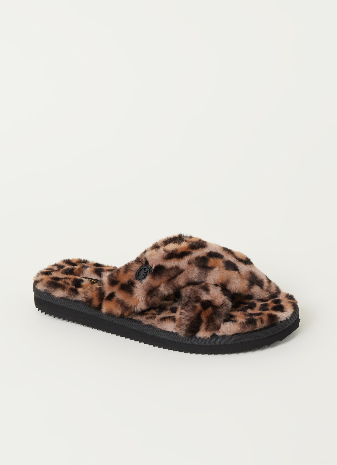 Michael Kors Lala pantoffel met panterprint - voorkant bruin