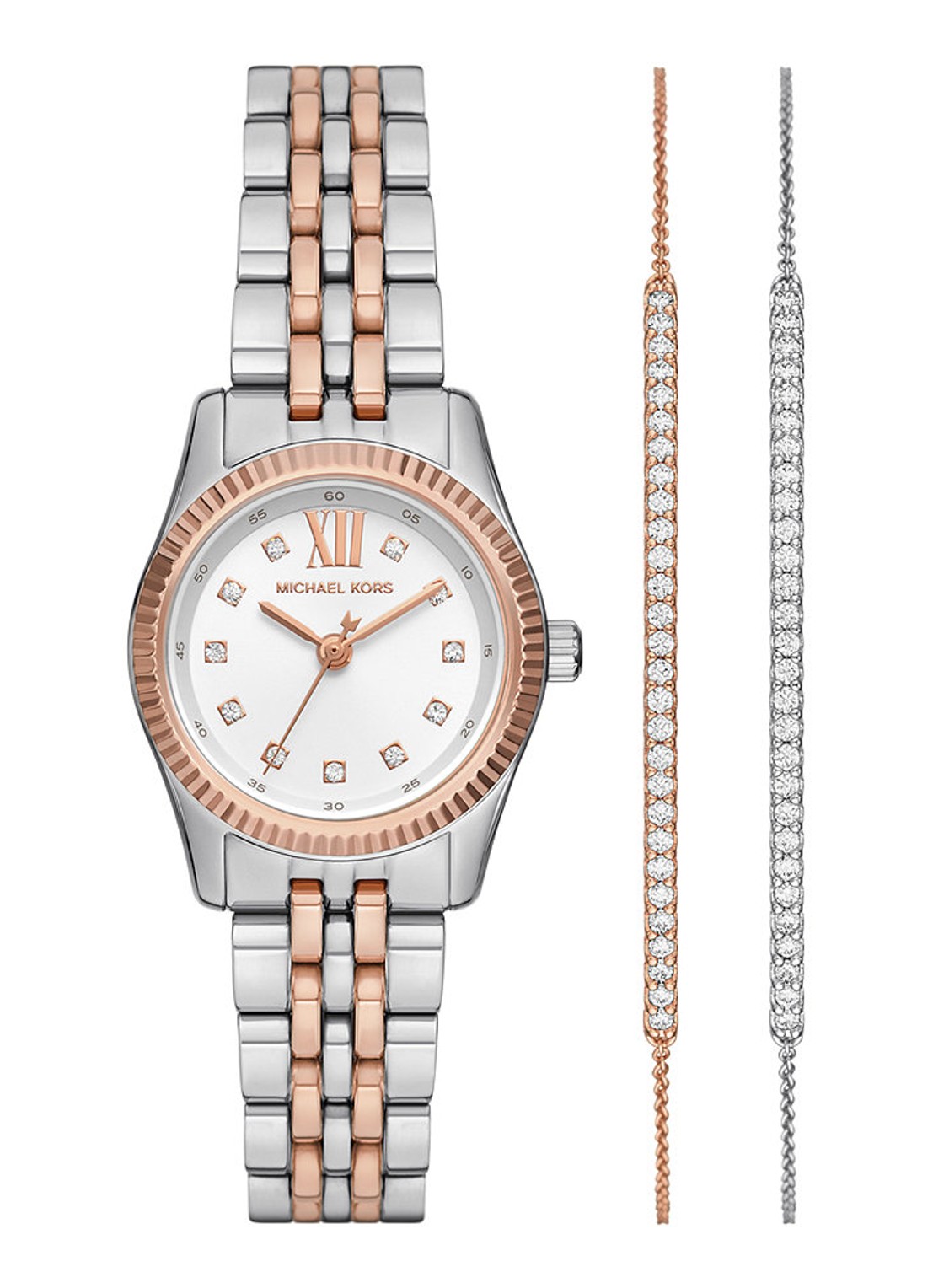 Michael Kors Lexington horloge en armbanden set van 3 MK4817SET - voorkant zilver