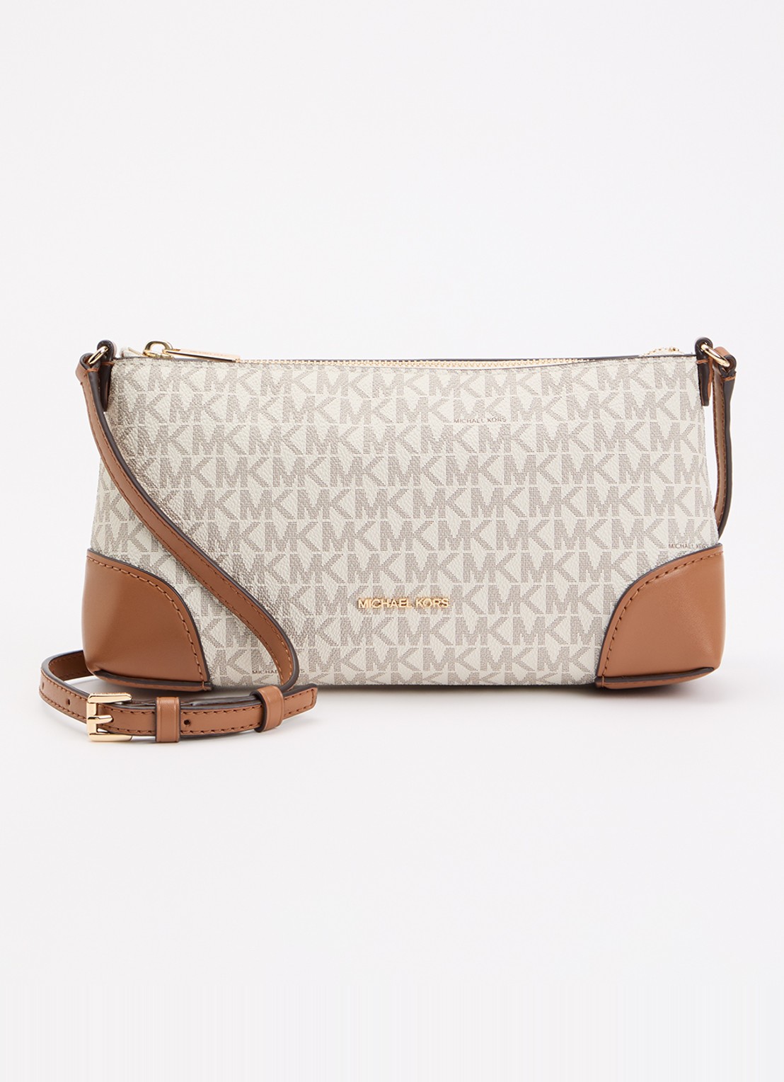 Michael Kors Murphy crossbodytas van leer met logoprint - voorkant camel