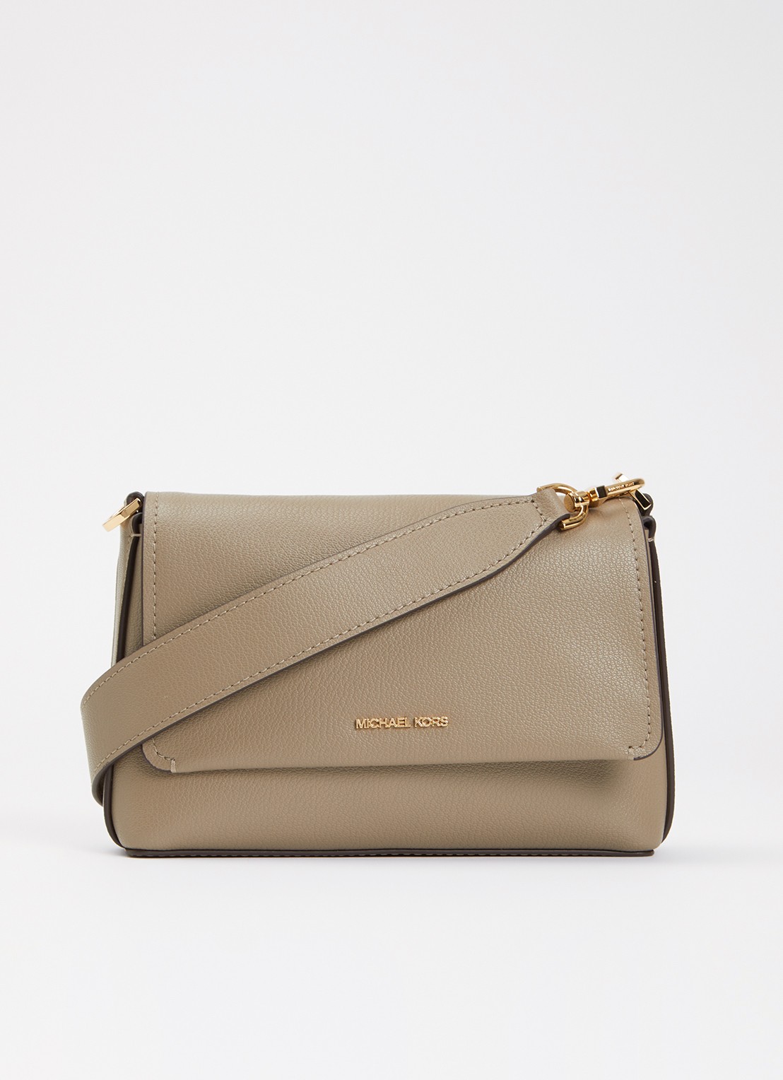 Michael Kors Nessa crossbodytas van leer met afneembare schouderriem - voorkant 5 lichtgrijs
