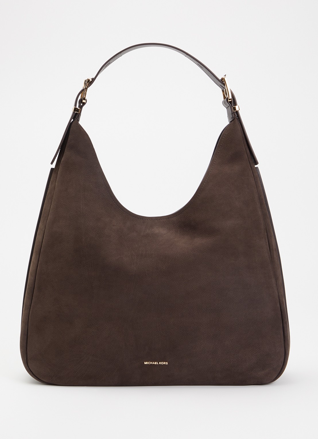 Michael Kors Nolita Large schoudertas van nubuck met verstelbare schouderriem - voorkant 2 donkerbruin