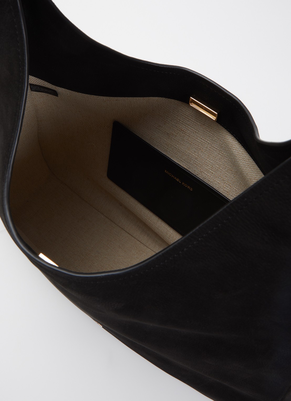 Michael Kors Nolita Large schoudertas van nubuck met verstelbare schouderriem - detail 2 zwart