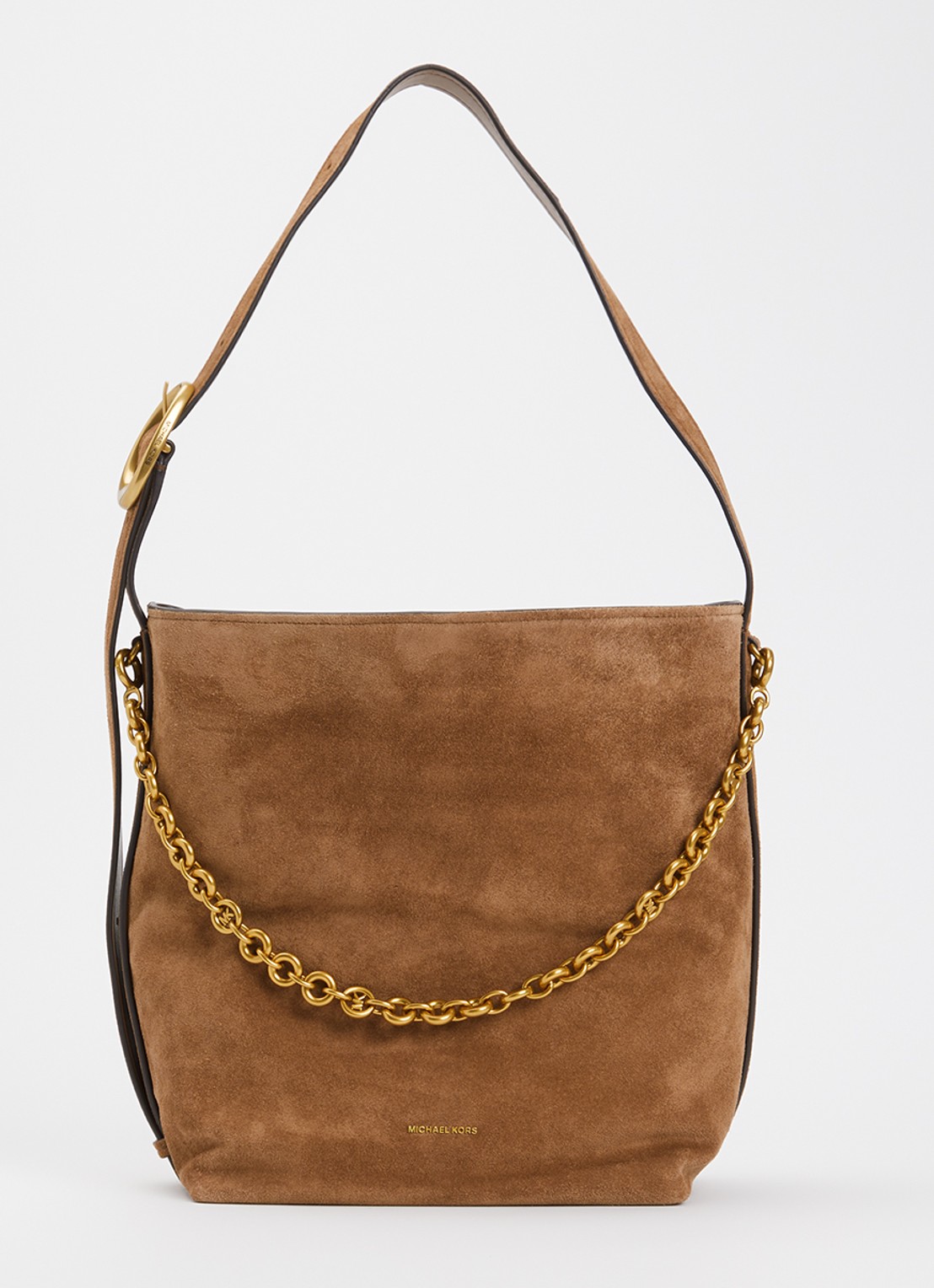 Michael Kors Nolita Large schoudertas van suède met verstelbare schouderriem - voorkant 5 roestbruin