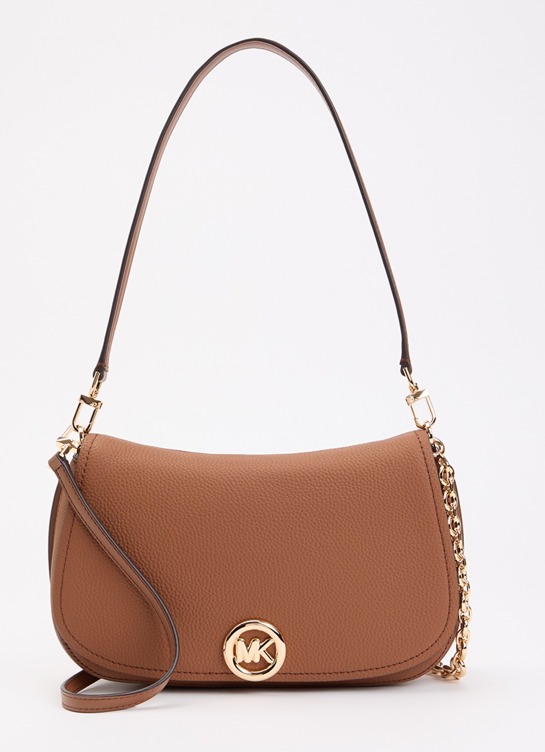 Michael Kors Nolita Medium schoudertas van leer met afneembare schouderriem - voorkant camel