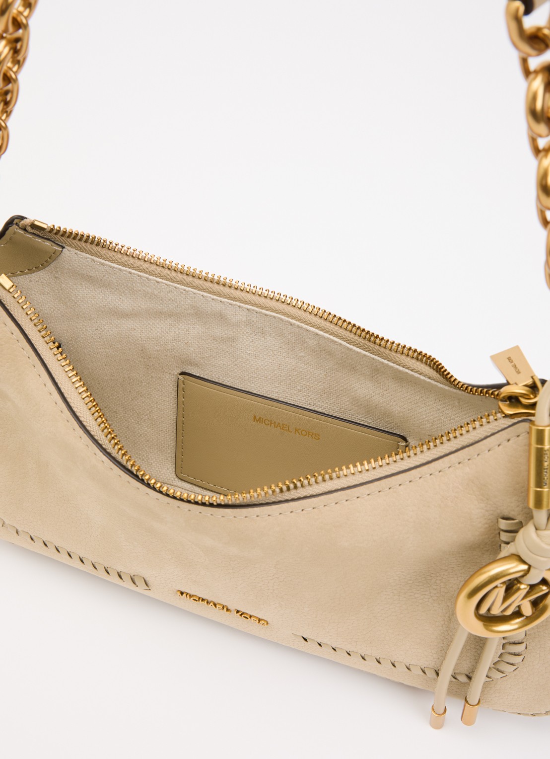 Michael Kors Nolita Medium schoudertas van leer met logo  - detail 2 beige