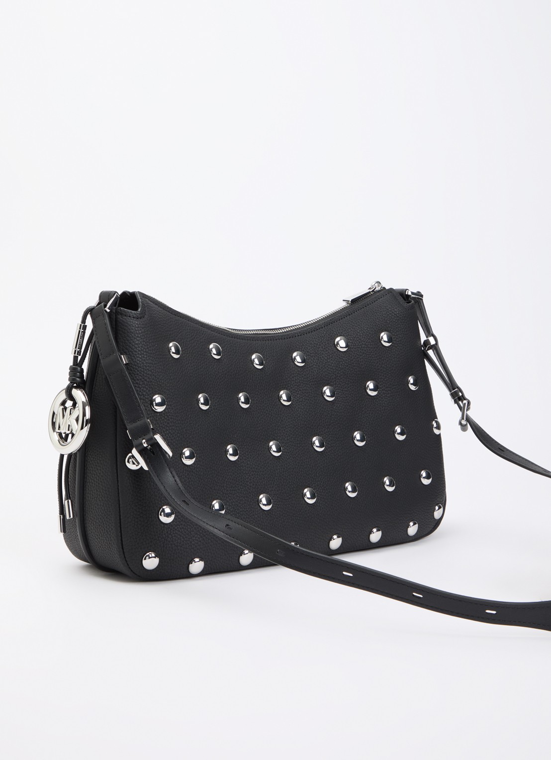 Michael Kors Nolita Medium schoudertas van leer met studs - achterkant 5 zwart