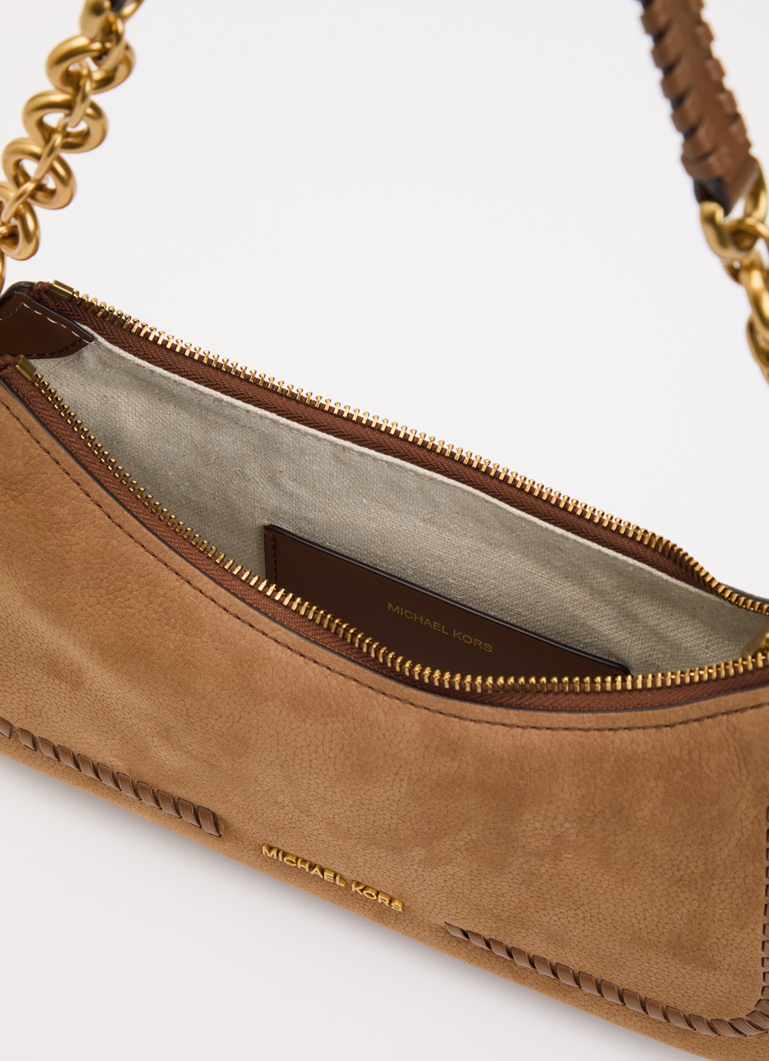 Michael Kors Nolita Medium schoudertas van leer - detail 3 lichtbruin