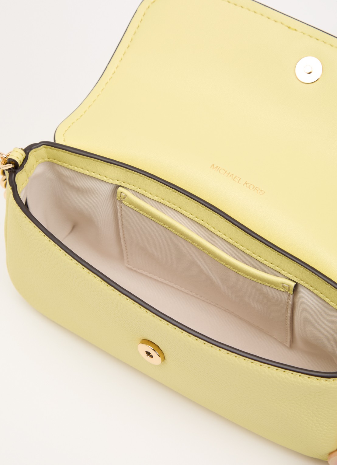 Michael Kors Nolita Small crossbodytas van leer met verstelbare schouderriem - detail 2 citroengeel
