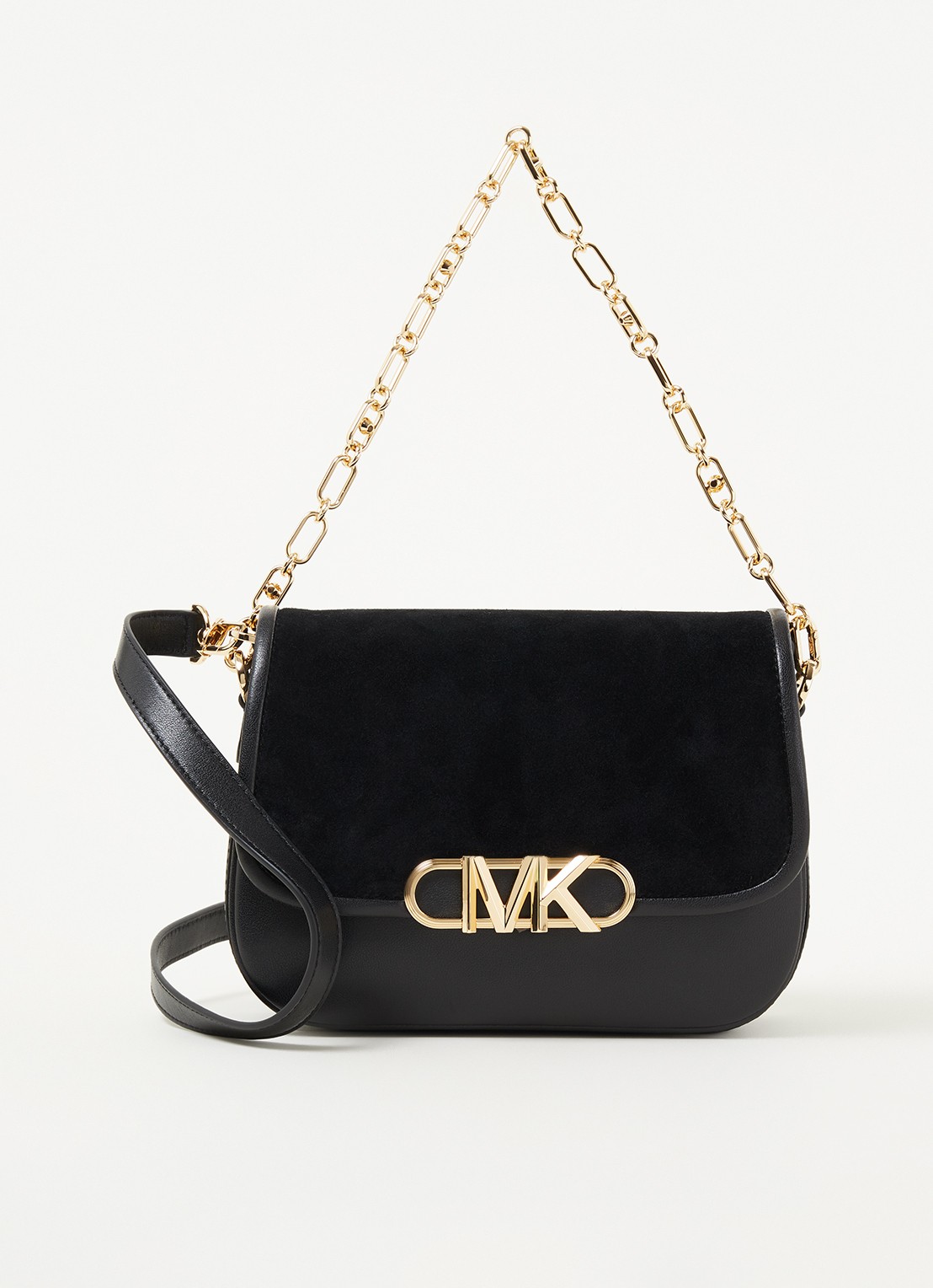 Michael Kors Parker crossbodytas van leer met suède details - voorkant 4 zwart