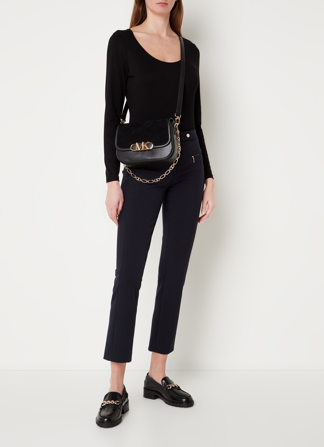 Michael Kors Parker crossbodytas van leer met suède details - voorkant 6 zwart