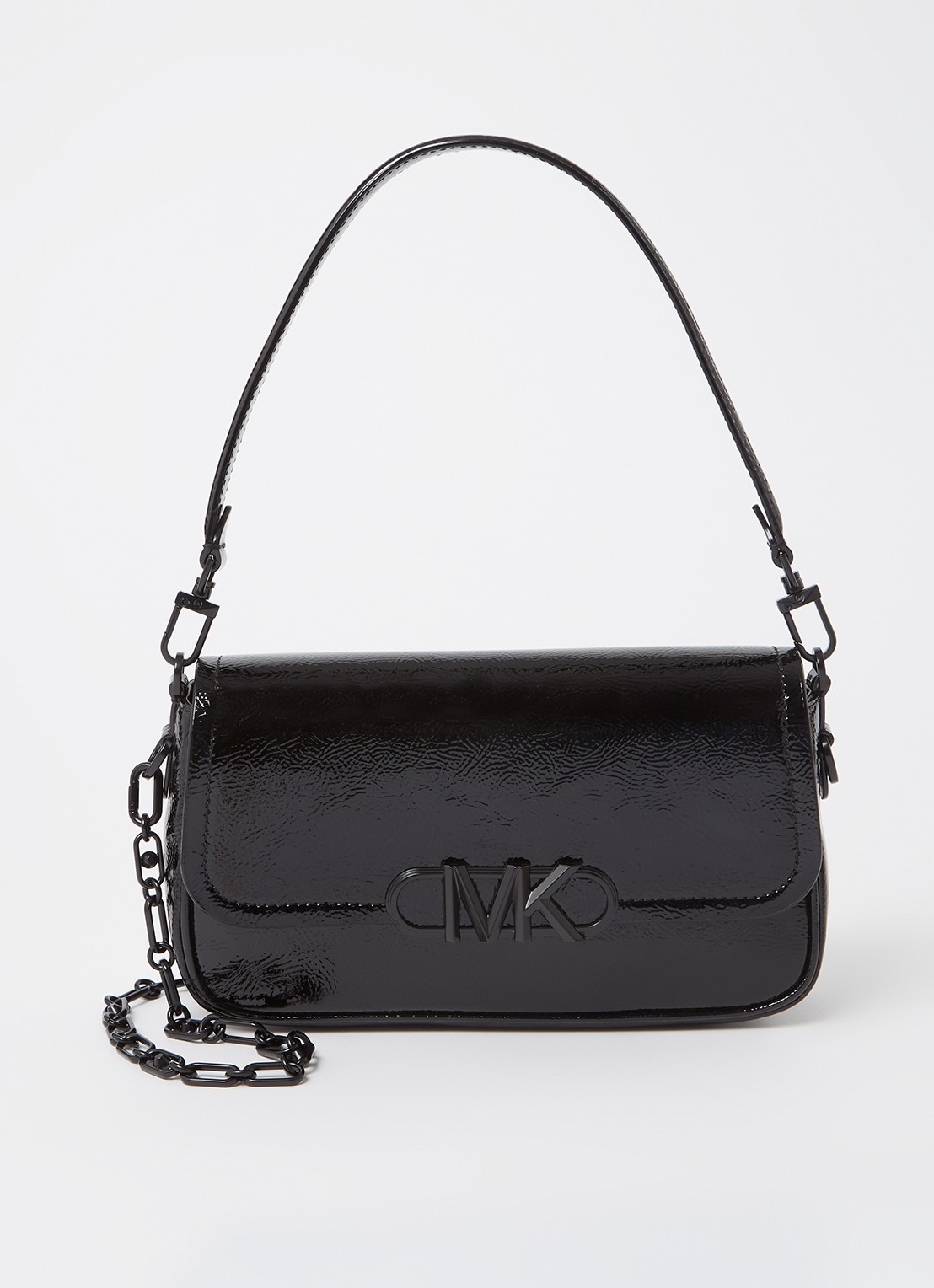 Michael Kors Parker Medium schoudertas van lakleer - voorkant 3 zwart
