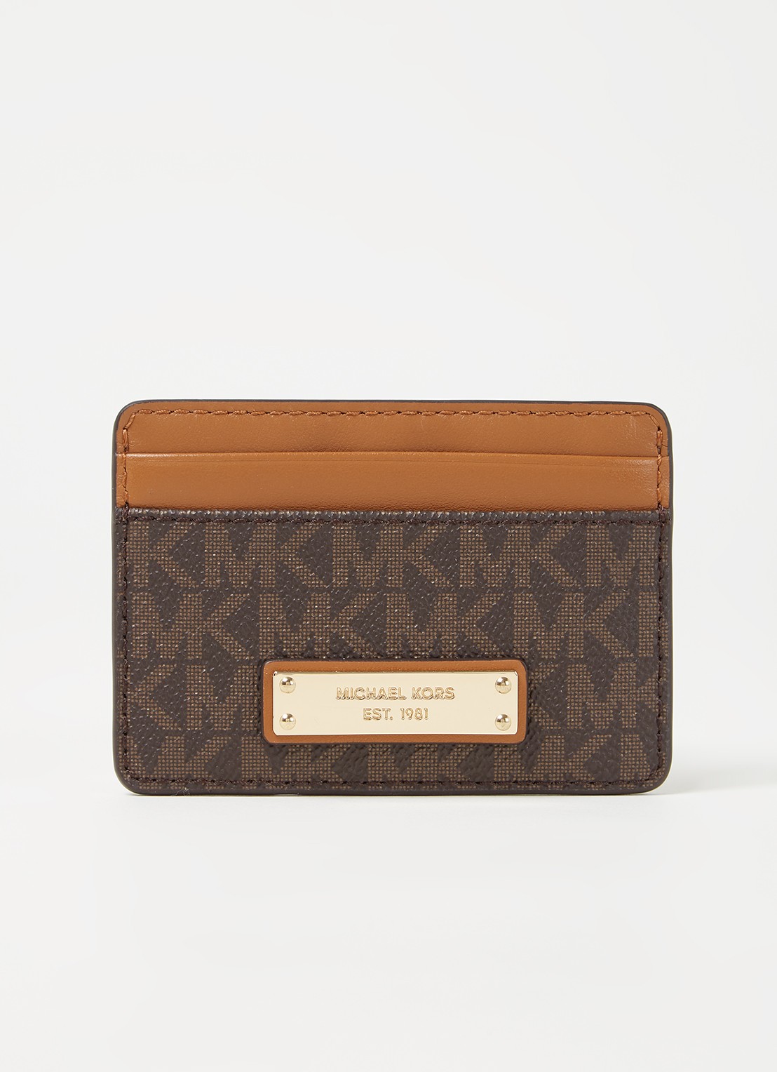 Michael Kors Pasjeshouder van leer met logoprint - voorkant 2 donkerbruin