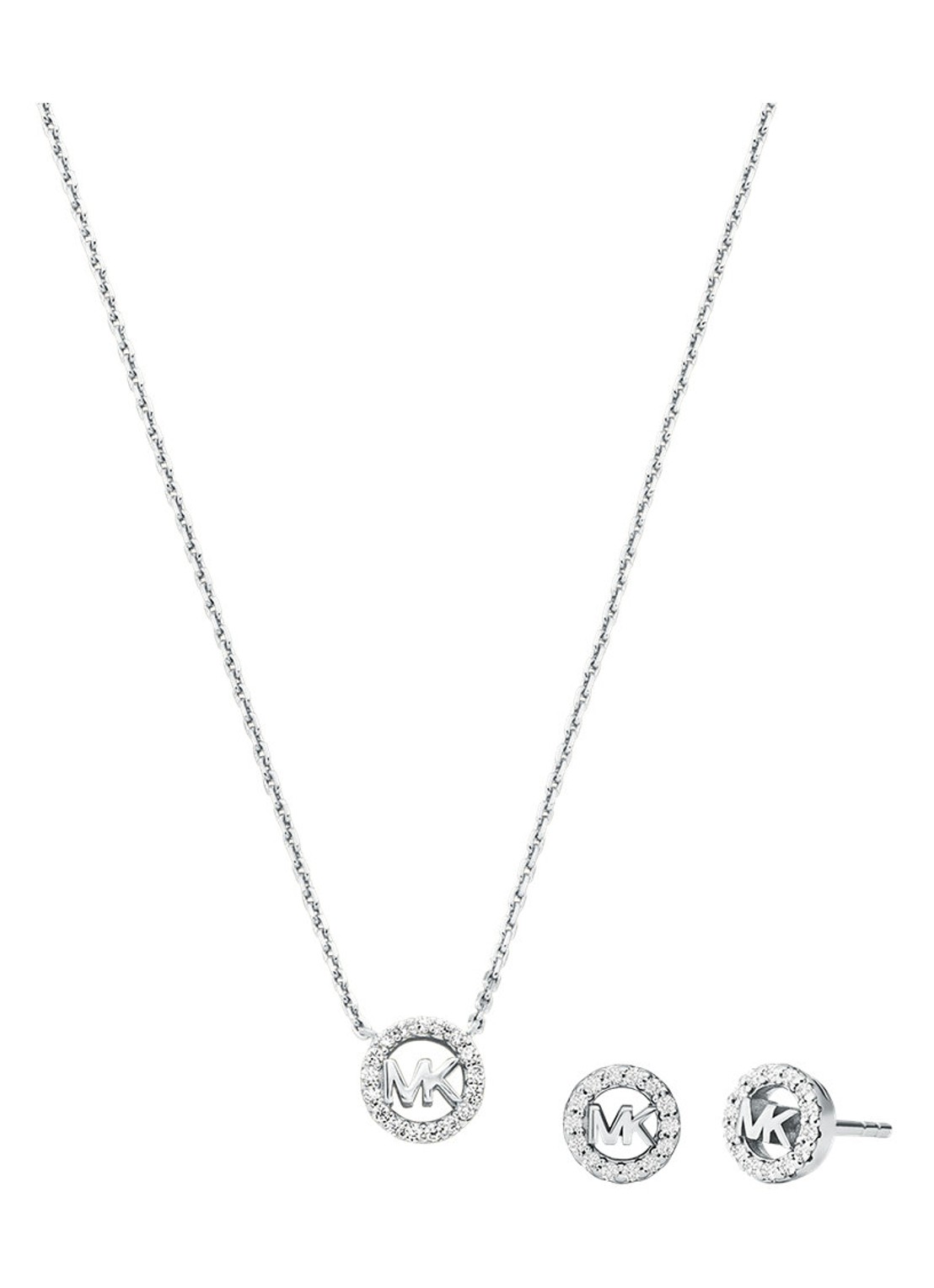 Michael Kors Premium set van ketting en oorknopjes MKC1839SET - voorkant zilver