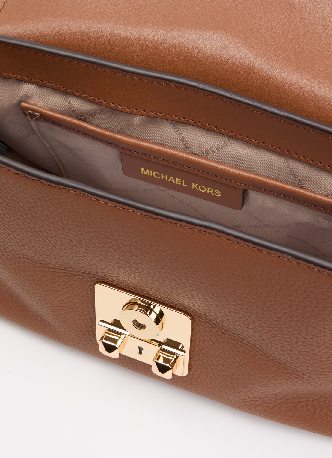 Michael Kors Tribeca handtas van leer met afneembare schouderriem - detail camel