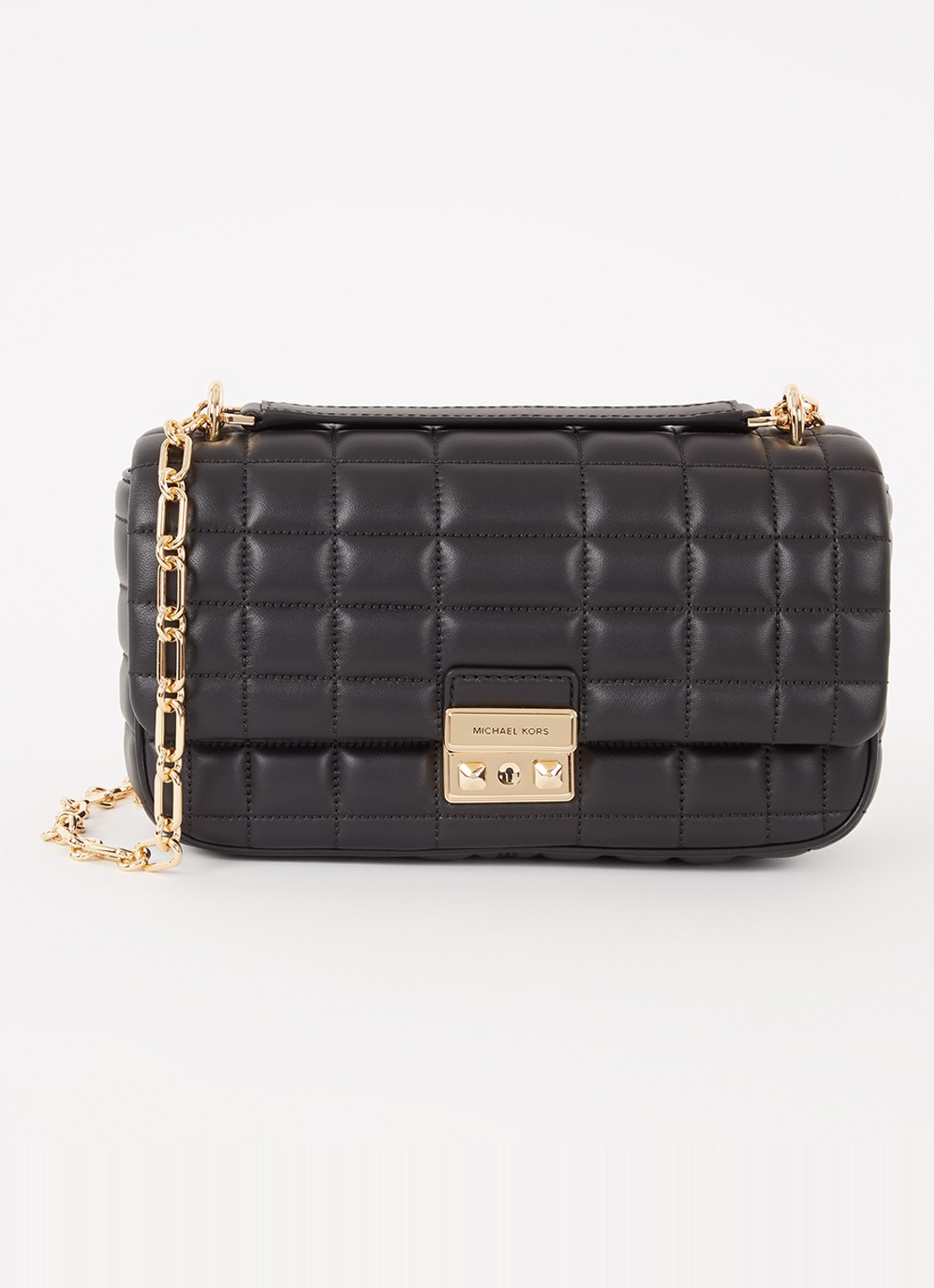 Michael Kors Tribeca L crossbodytas van leer met quilt patroon - voorkant zwart