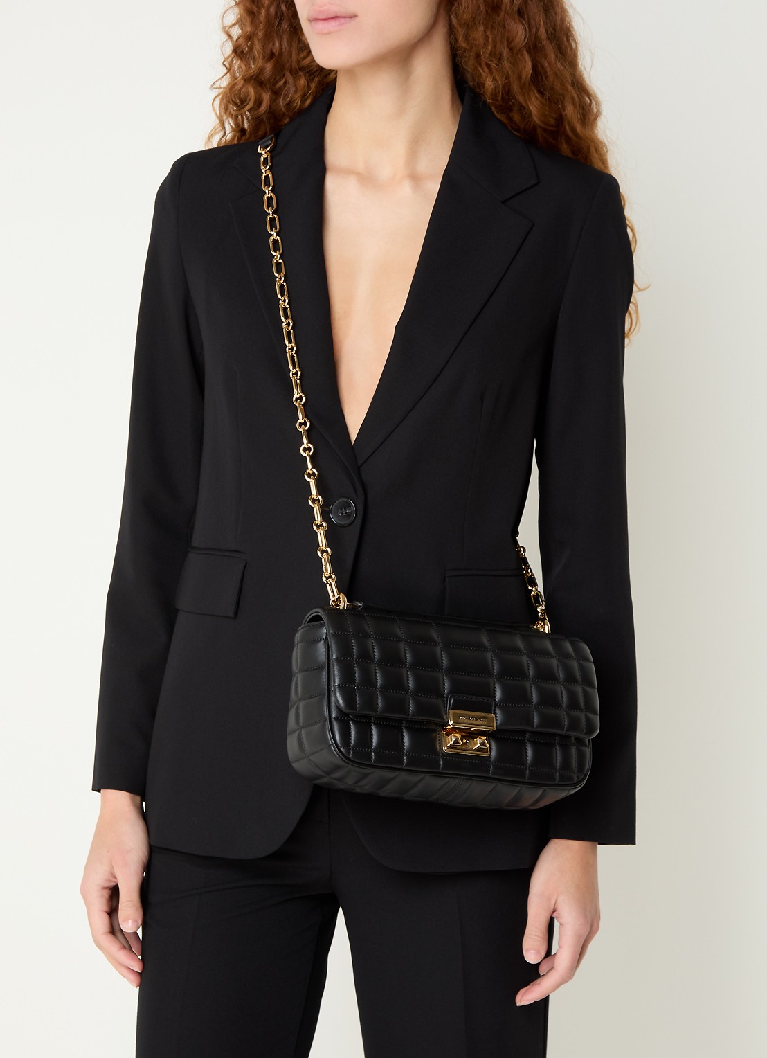 Michael Kors Tribeca L crossbodytas van leer met quilt patroon - voorkant 3 zwart