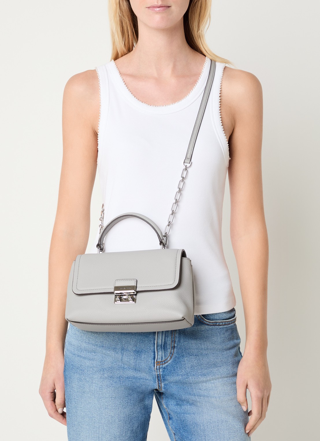 Michael Kors Tribeca schoudertas van leer met afneembare schouderriem  - voorkant 2 grijs