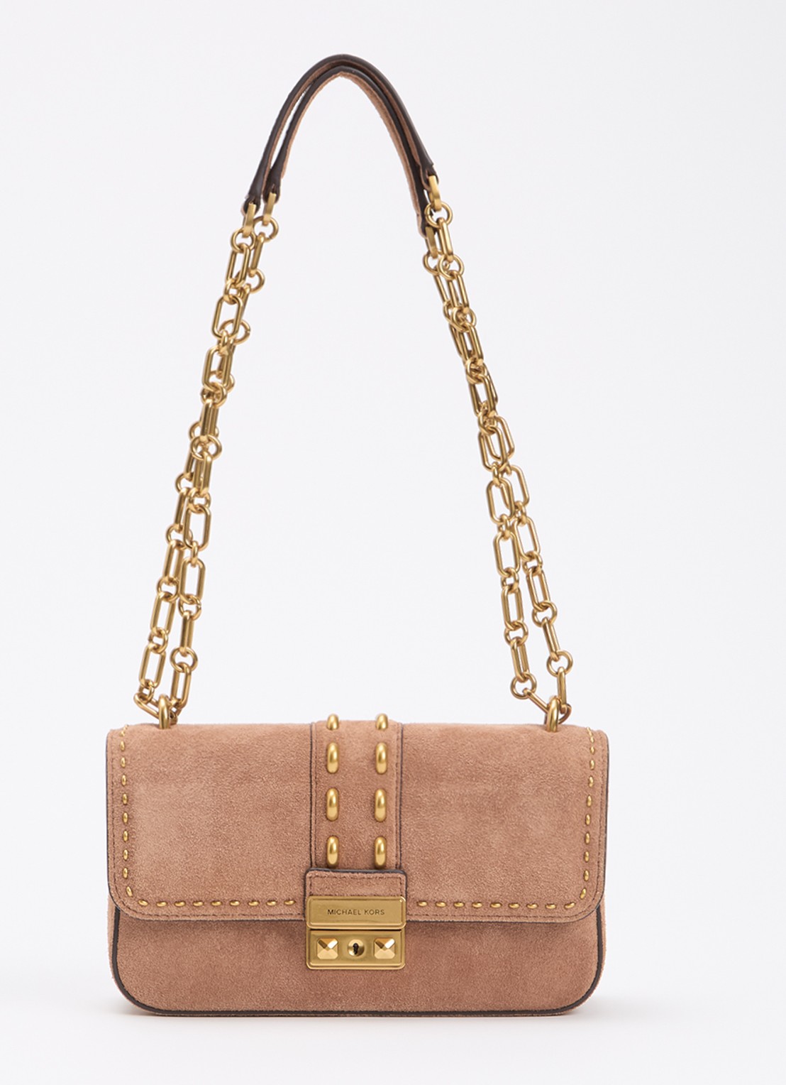 Michael Kors Tribeca schoudertas van leer met verstelbare schouderriem - voorkant bruin