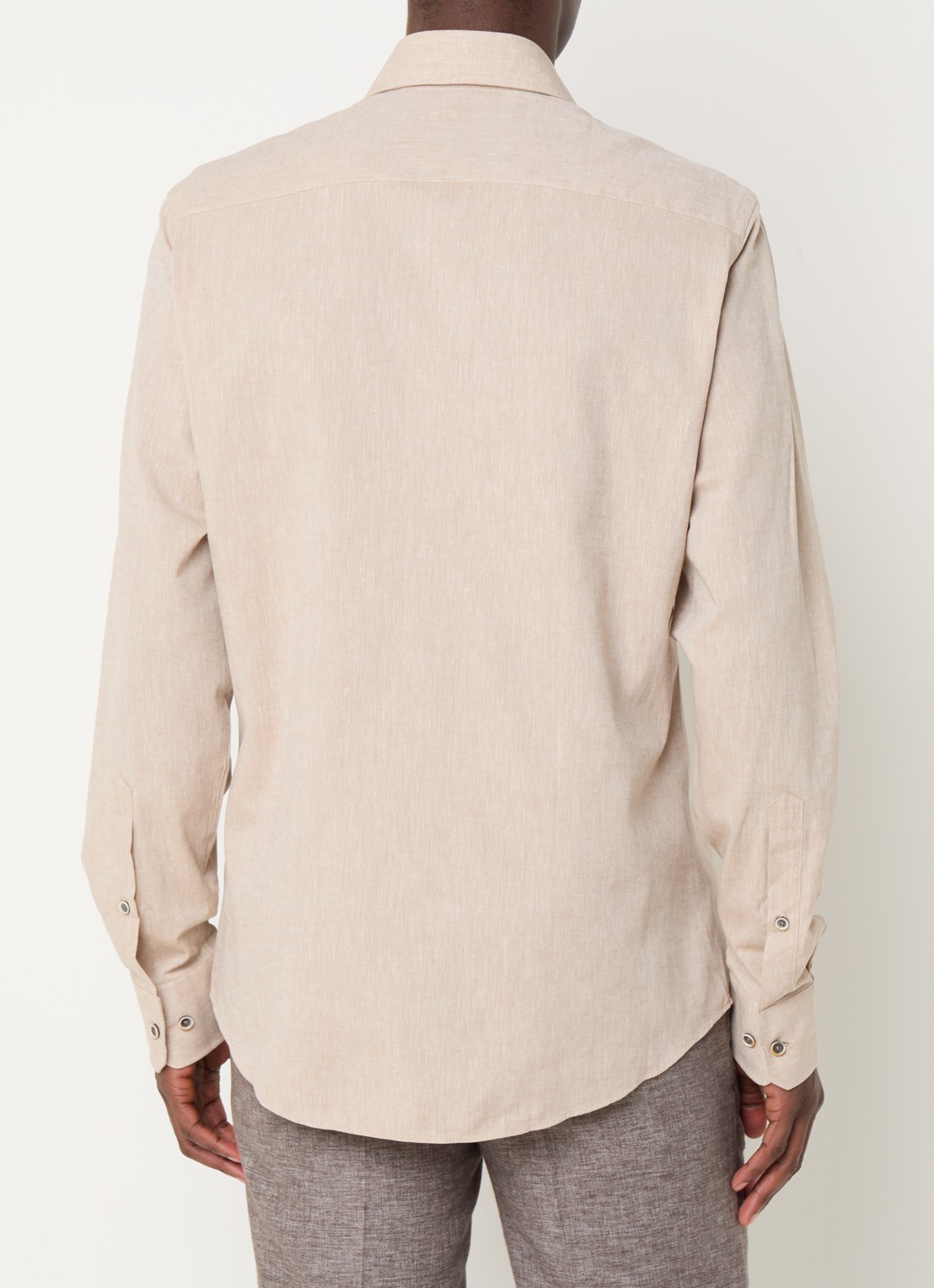 Michaelis Regular fit overhemd in linnenblend met gemêleerd dessin  - achterkant 2 beige