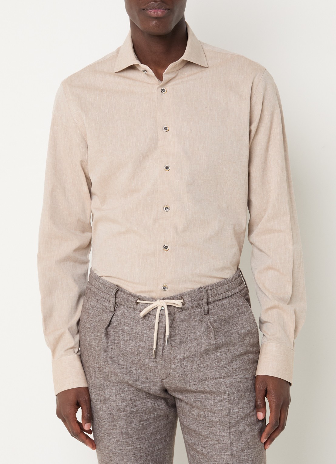 Michaelis Regular fit overhemd in linnenblend met gemêleerd dessin  - detail 3 beige